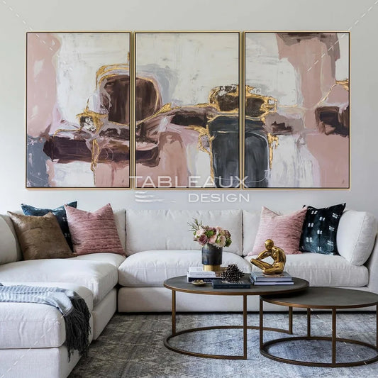 Un triptyque abstrait aux reflets dorés - tableauxdesign