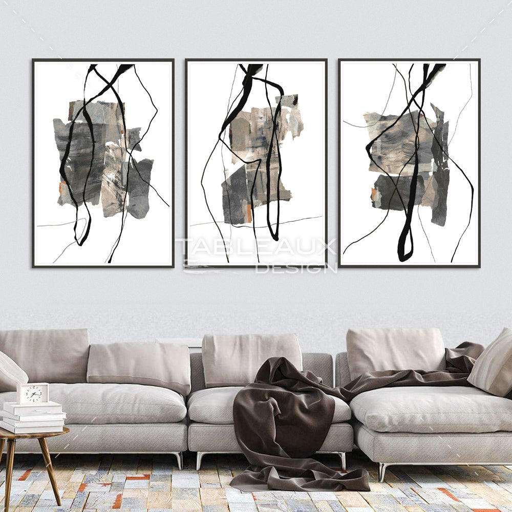 Trois panneaux abstraits qui forment un triptyque - tableauxdesign