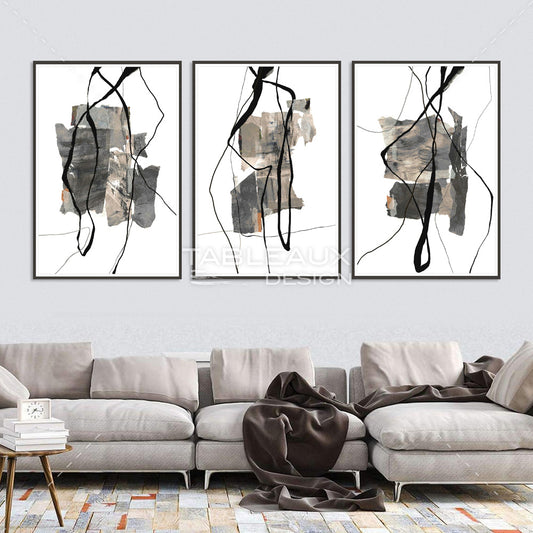 Trois panneaux abstraits qui forment un triptyque - tableauxdesign