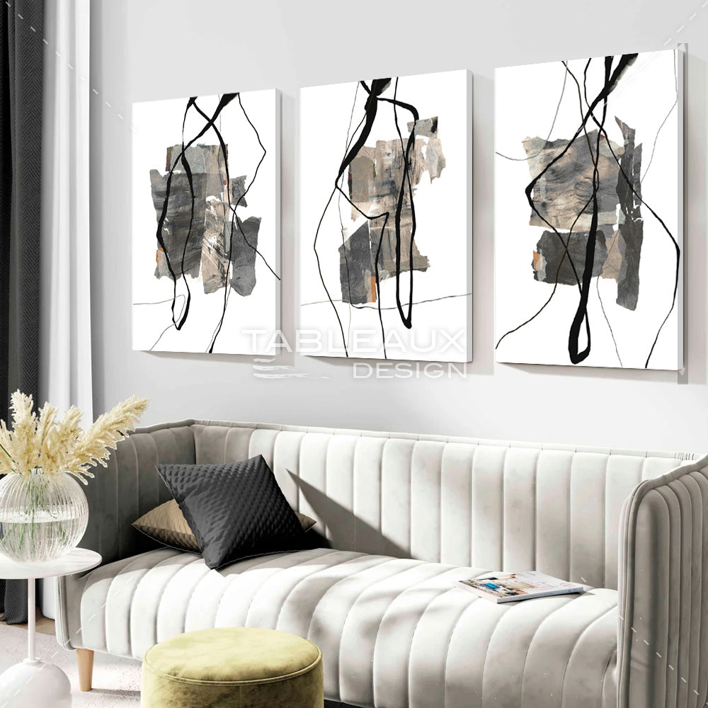 Trois panneaux abstraits qui forment un triptyque - tableauxdesign