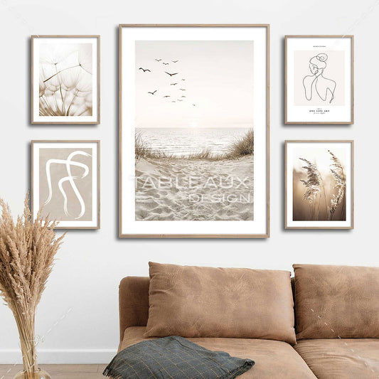 Sérénité Naturelle : Cinq Toiles Capturant la Beauté de la Nature en Beige - tableauxdesign