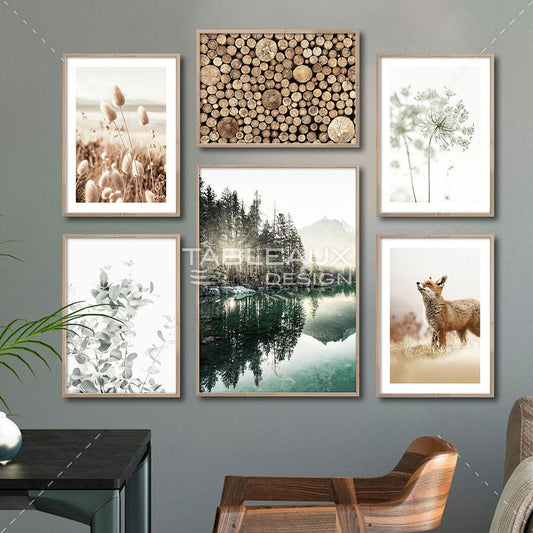 Tranquillité Naturelle : Six Toiles Capturant la Beauté en Vert et Beige - tableauxdesign