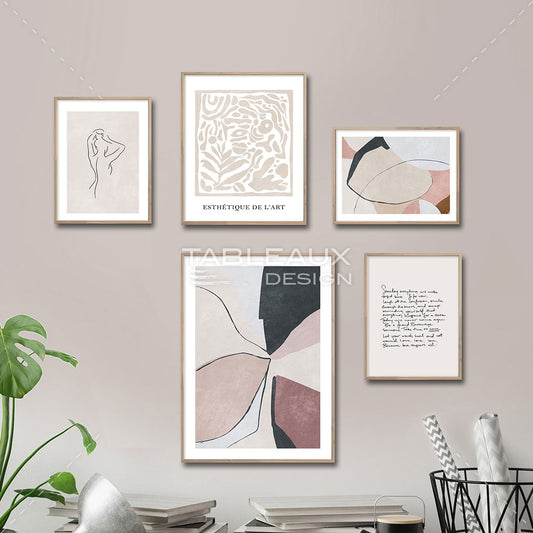 Douceur en Rose Pâle : Une Collection de Cinq Toiles - tableauxdesign