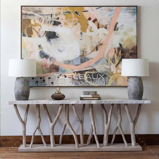 Douceur des sables : un tableau abstrait en nuances de beige et de saumon - tableauxdesign